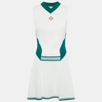 Pre-owned Casablanca White & Green Knit Draped Tennis Dress M
