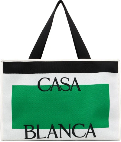 Casablanca White & Green Knitted Shopper Tote In White/ Green