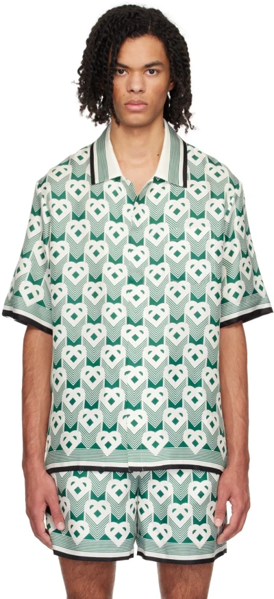 Casablanca White & Green Printed Shirt In Heart Monogram