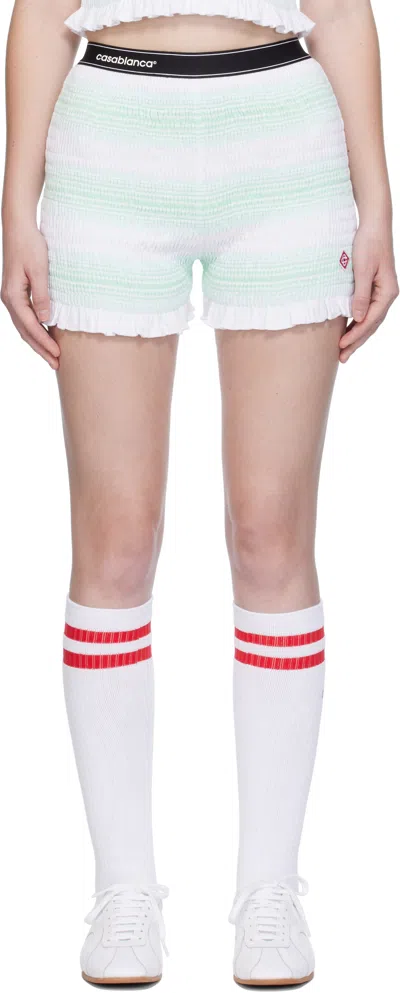 CASABLANCA WHITE & GREEN STRIPE SHIRRED SHORTS