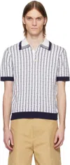 Casablanca White Polo With Classic Collar And All-over Logo Motif In Cotton Man In Navy