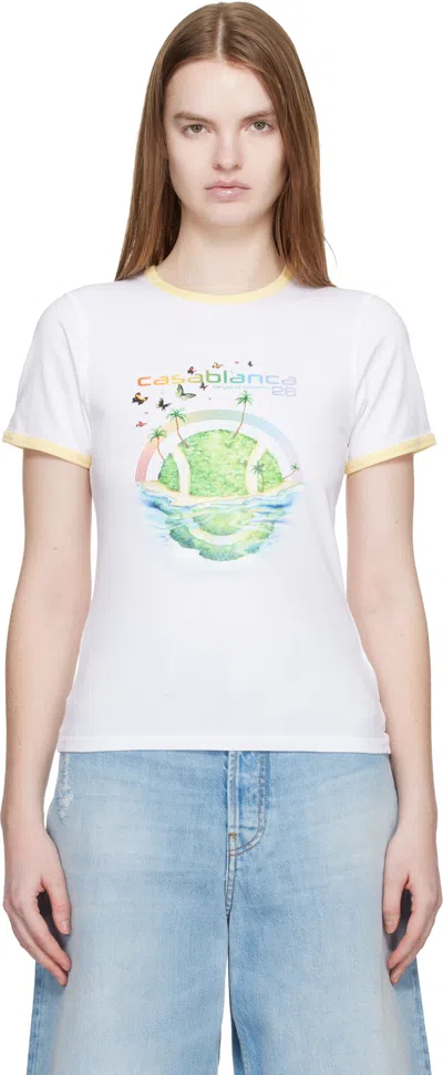 Casablanca White Beyond Destiny Longline Ringer Short Sleeve T-shirt