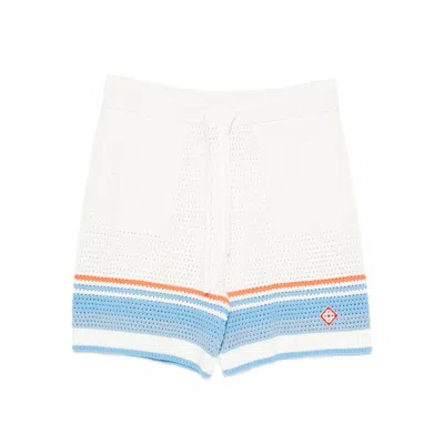 Casablanca Mens Blue Multi Striped Logo Cotton-crochet Shorts