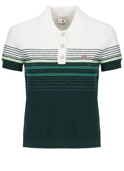 Casablanca White Boucle Stripes Polo Shirt In Black