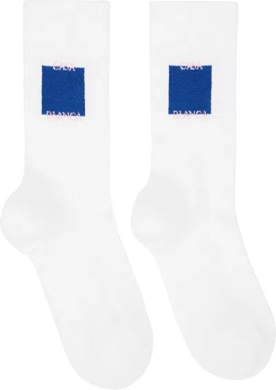 Casablanca White Casa Logo Socks In White/blue