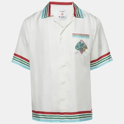 Pre-owned Casablanca White Casa Way World Print Silk Cuban Collar Unisex Shirt M