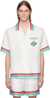 Casablanca Mens Casa Way World Series Camp-collar Striped Silk Shirt Xl In White