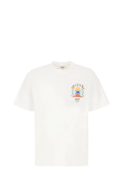 CASABLANCA WHITE COTTON CASA WAY MOUNTAIN T-SHIRT