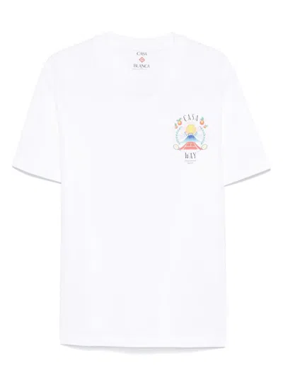 CASABLANCA CASABLANCA WHITE COTTON 'CASA WAY' T-SHIRT  WITH PRINT