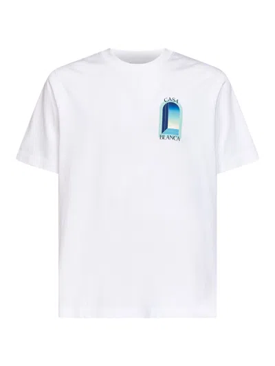 CASABLANCA WHITE COTTON JERSEY GRADIENT L'ARCHE T-SHIRT
