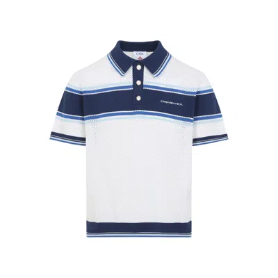Casablanca White Cotton Mesh Stripe Polo In Blue