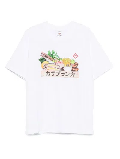 Casablanca White Cotton Short-sleeved T-shirt With Graphic Print In Gray