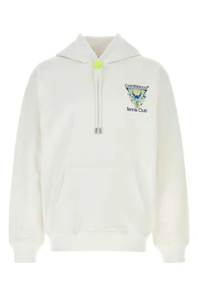 Casablanca Tennis Club Logo-print Hooded Cotton Sweatshirt In White