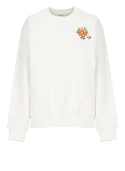 CASABLANCA WHITE COTTON SWEATSHIRT WITH CONTRASTING LOGO PATCH