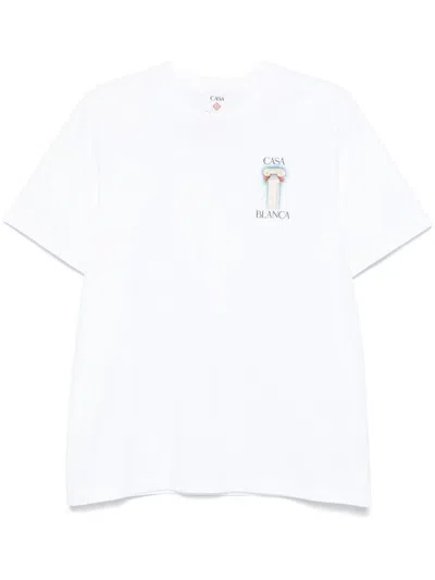 Casablanca Tennis Club Printed Cotton T-shirt In White