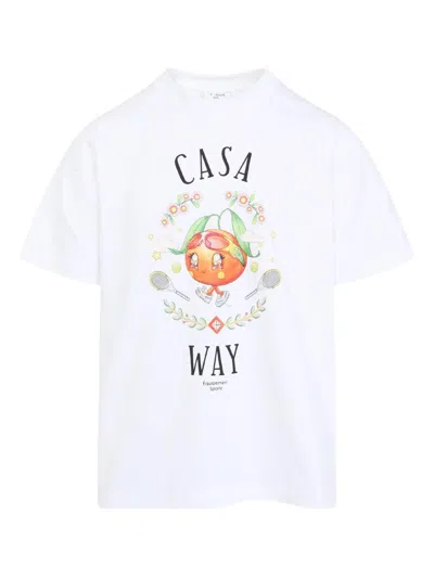 CASABLANCA WHITE COTTON T-SHIRT WITH GRAPHIC PRINT CASABLANCA