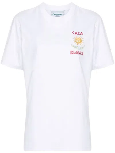 Casablanca White Cotton T-shirt With Logo And Sun Design