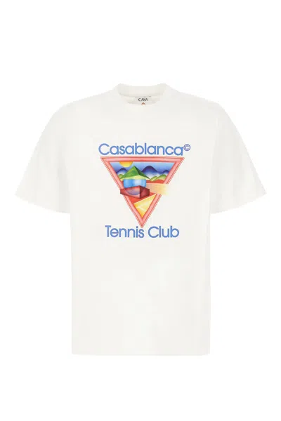 CASABLANCA WHITE COTTON TENNIS CLUB T-SHIRT