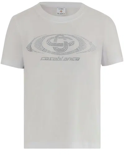 Casablanca White Cotton T-shirt With Rhinestone Logo