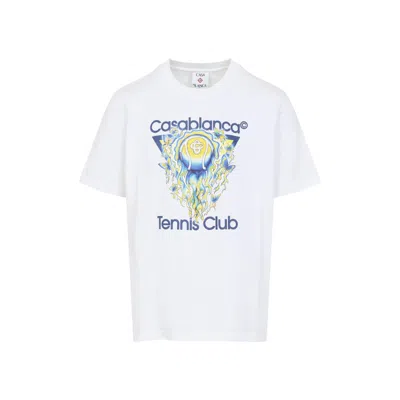 Casablanca Men White Crewneck T-shirt With Logo Print On The Front In Cotton Man