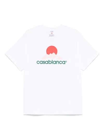 CASABLANCA WHITE CREWNECK PRINTED T-SHIRT