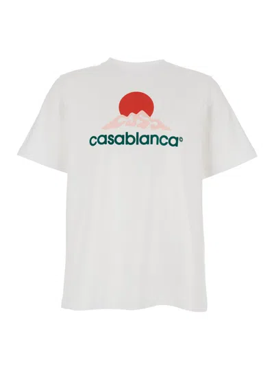CASABLANCA CASABLANCA MEN WHITE CREWNECK T-SHIRT WITH LOGO ON THE FRONT IN COTTON MAN