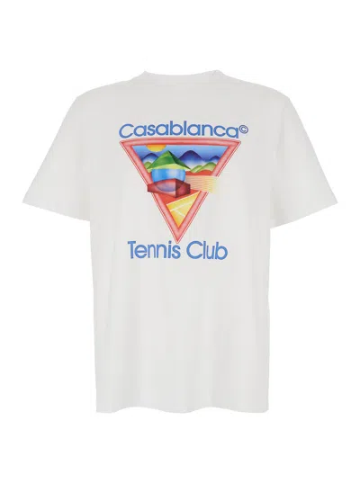 Casablanca White Crewneck T-shirt With Logo On The Front In Cotton Man In Blue