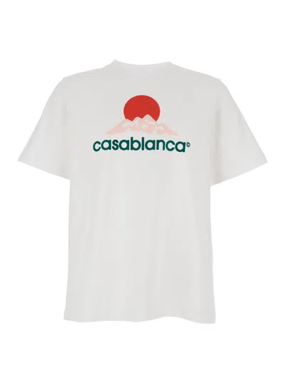 Casablanca White Crewneck T-shirt With Logo On The Front In Cotton Man