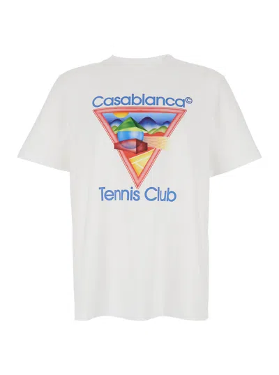 CASABLANCA WHITE CREWNECK T-SHIRT WITH LOGO ON THE FRONT IN COTTON MAN