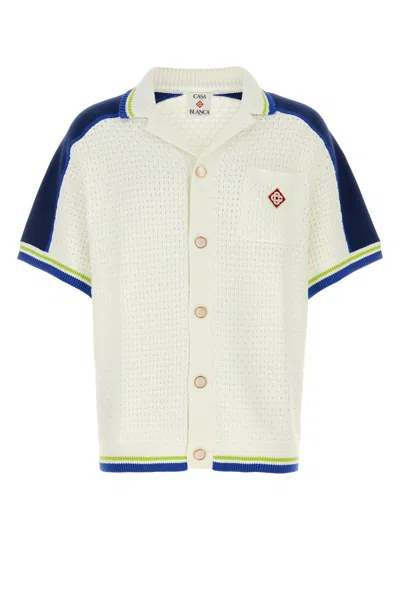 Casablanca Contrasting Trims Chest Pocket Logo-embroidered Short-sleeve Button-up Shirt In White