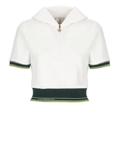 Casablanca Hooded Short Top Striped Trim In White