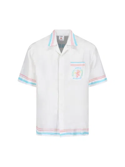 Casablanca Silk Shirt Short Sleeves Graphic Print Pocket In White