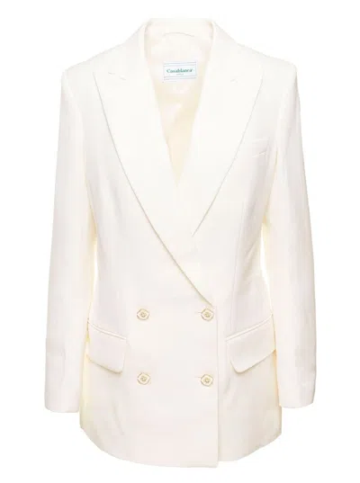 Casablanca White Double Breasted Blazer In Silk Blend