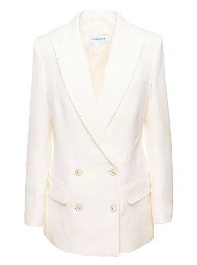 Casablanca White Double Breasted Blazer In Silk Blend Woman In Beige