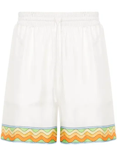 CASABLANCA WHITE DRAWSTRING SILK SHORTS