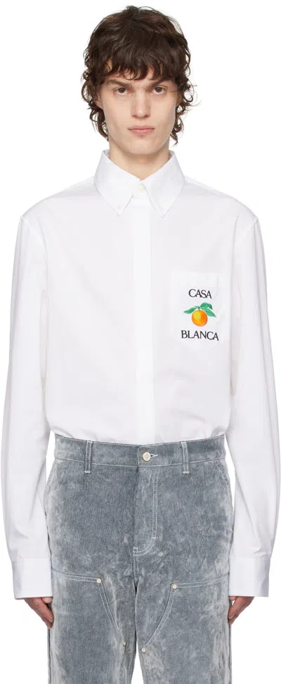 Casablanca White Embroidered Orange Oxford Shirt