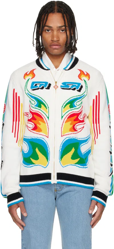Casablanca White Flame Laurel Cotton Knit Casa Club Jacket In Multi