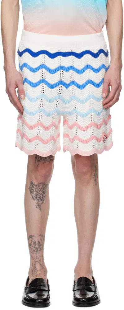 CASABLANCA WHITE GRADIENT WAVE CROCHET SHORTS