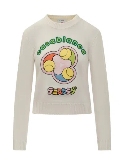 Casablanca White Graphic Crew Neck Sweater