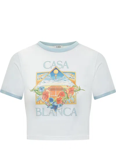 Casablanca White Graphic Crew Neck T-shirt In Brown