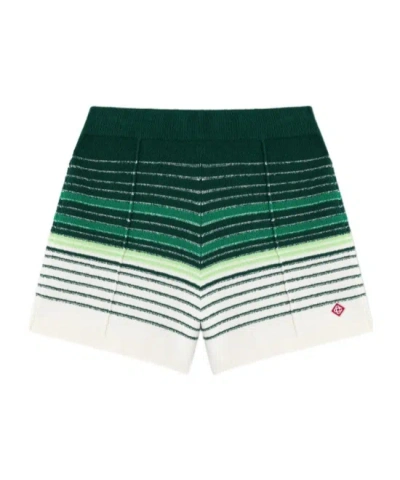 Casablanca White  Green Boucle Stripe Shorts In Multi