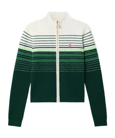 Casablanca White  Green Boucle Stripe Zipup Track Jacket In Multi