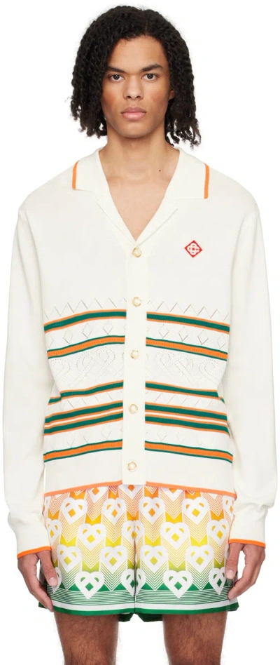 Casablanca White Heart Cardigan In Knit Off White