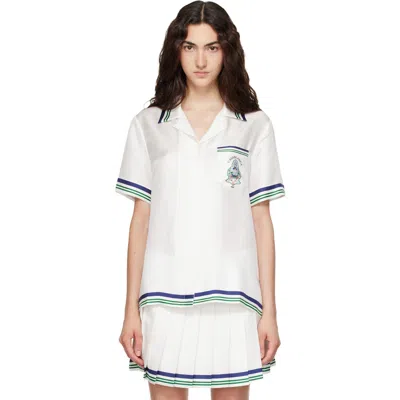 Casablanca White Hotel Emblem Short Sleeve Silk Shirt