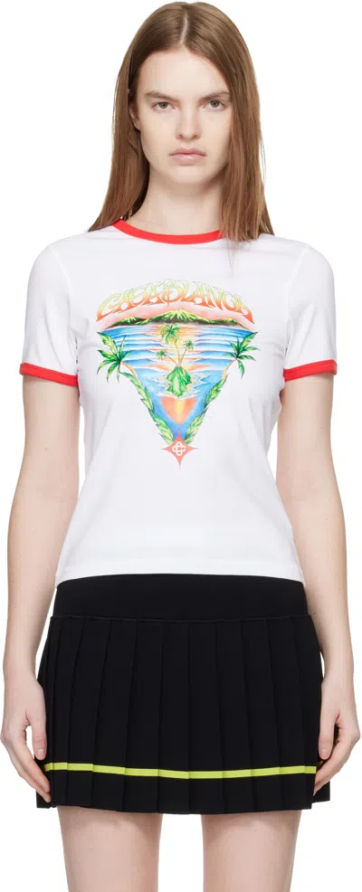 Casablanca White Innocence Triangle Longline Ringer T-shirt
