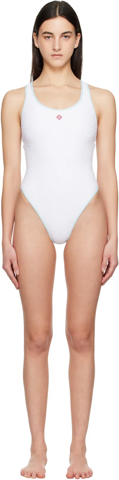 Casablanca White Jacquard Monogram Swimsuit In Bianco