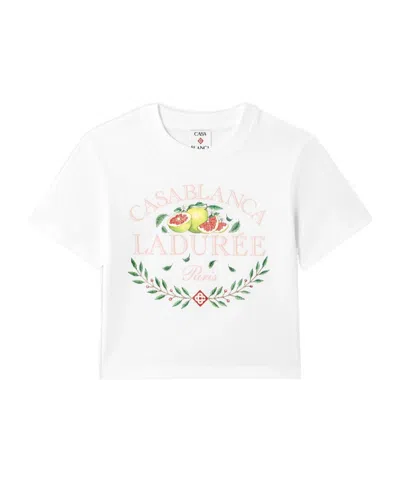 Casablanca White Laduree X  Cropped Baby Short Sleeve Tshirt