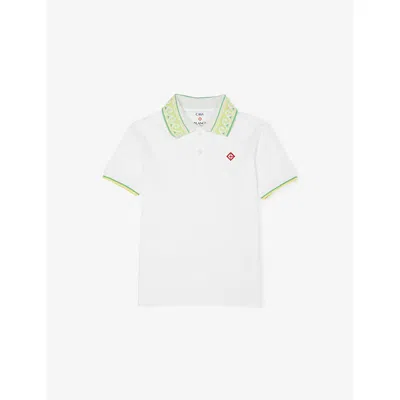 Casablanca Kids' White Laurel Wave-print Cotton Polo Top 3-14