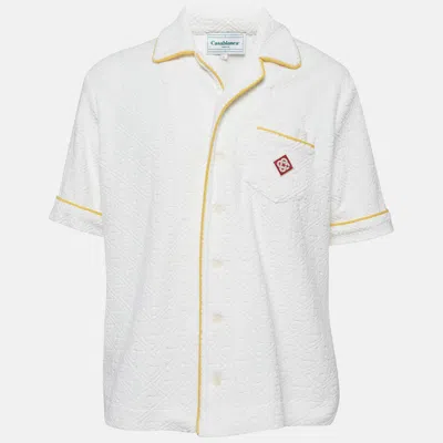 Pre-owned Casablanca White Logo Embossed Terry Cuban Shirt L