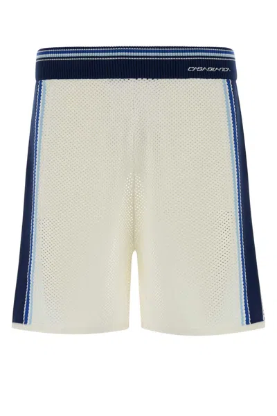 Casablanca White Mesh Bermuda Shorts In Metallic